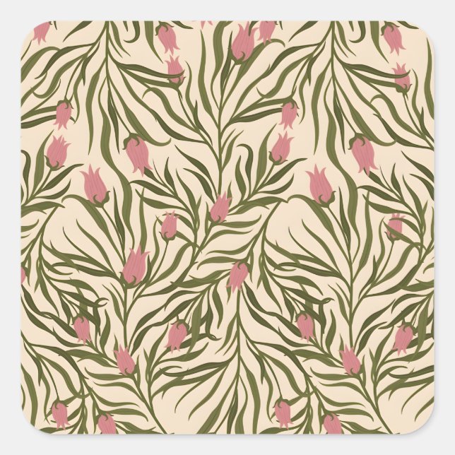 Pegatina Cuadrada Stylized pink bell-shaped floral pattern (Anverso)