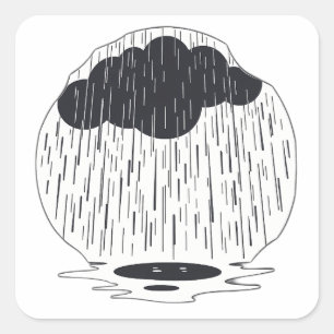 Pegatina Cuadrada Stylized Rain Cloud with Falling Rain and Puddle