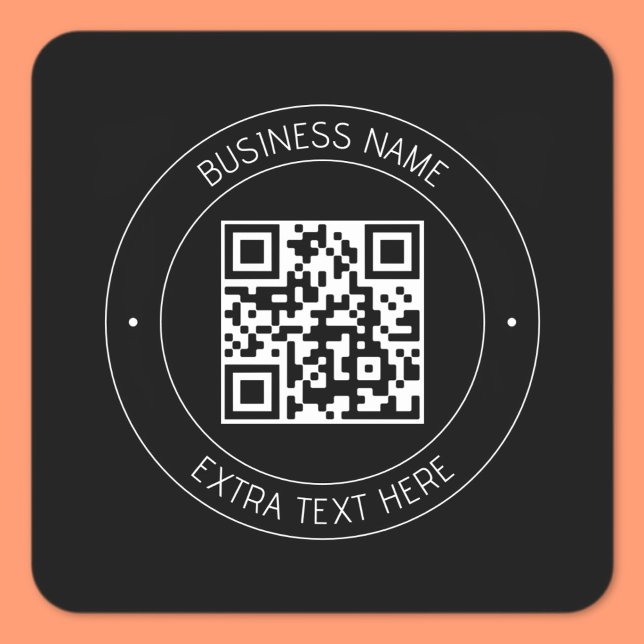 Pegatina Cuadrada Su código QR y su texto editable | Blanco y negro (Subido por el creador)