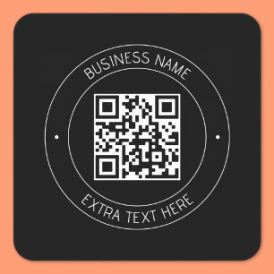 Pegatina Cuadrada Su código QR y texto editable Negro y blanco