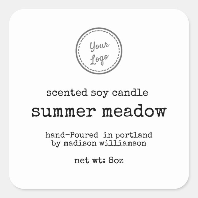 Pegatina Cuadrada Su logo Vela de soja simple |Texto de máquina de e (Anverso)