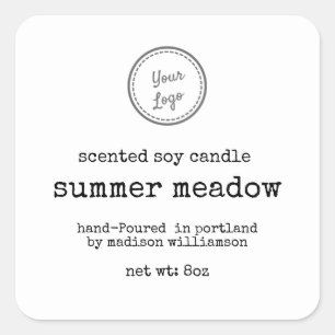 Pegatina Cuadrada Su logo Vela de soja simple  Texto de máquina de e