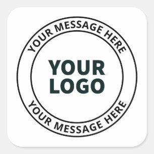 Pegatina Cuadrada Su logotipo cargado + texto circular editable