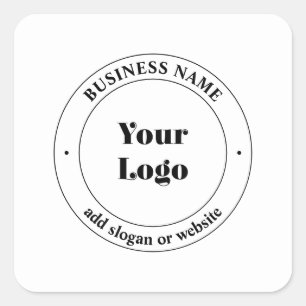 Pegatina Cuadrada Su logotipo comercial y texto promocional   Blanco