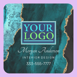 Pegatina Cuadrada Su logotipo de negocios DIY Verde azulado Agentes 