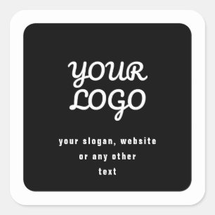Pegatina Cuadrada Su logotipo y eslogan u otro texto   Blanco y negr