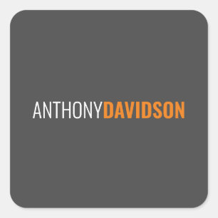 Pegatina Cuadrada Su nombre Minimalista elegante gris profesional