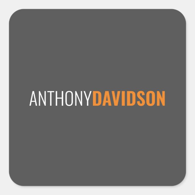 Pegatina Cuadrada Su nombre Minimalista elegante gris profesional (Anverso)