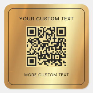 Pegatina Cuadrada Su Personalizado Texto Faux Gold Scanable QR Code