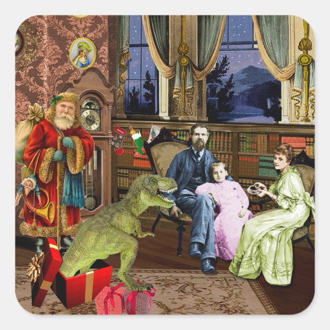 Pegatina Cuadrada Su primer T-Rex (Anverso)