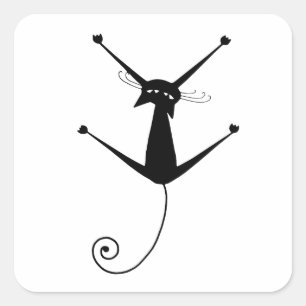 Pegatina Cuadrada Su texto - Pose 1 de carácter de gato negro
