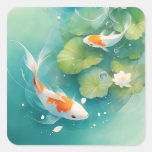Pegatina Cuadrada Suave Sinfonía de Peces Koi