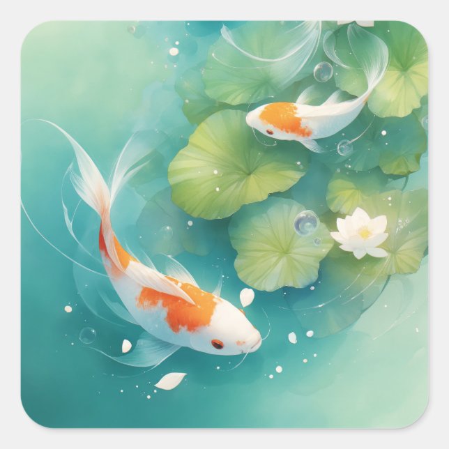 Pegatina Cuadrada Suave Sinfonía de Peces Koi (Anverso)