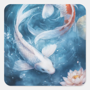 Pegatina Cuadrada Suaves Remolinos de Koi en Aguas Tranquilas
