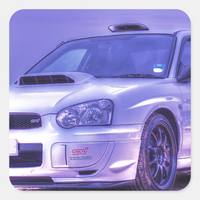 Pegatina Cuadrada Subaru Impreza WRX STi Especificación C en blanco (Anverso)