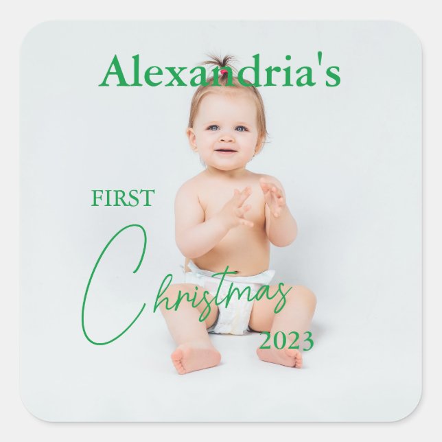 Pegatina Cuadrada Subir la foto de un niño en la primera Navidad (Anverso)