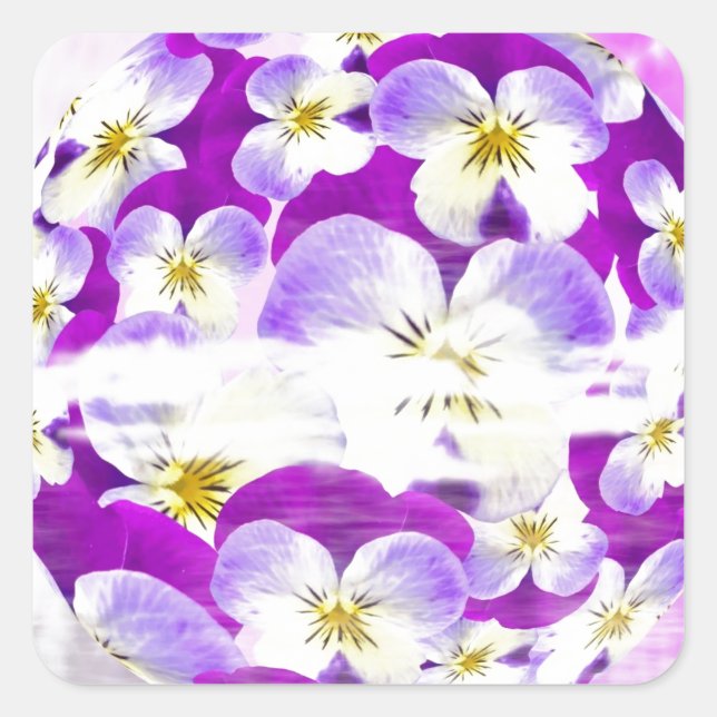 Pegatina Cuadrada Sublime y simple estampado violeta de flores en el (Anverso)
