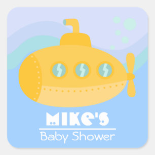 Pegatina Cuadrada Submarino amarillo adorable sumergido bajo el agua