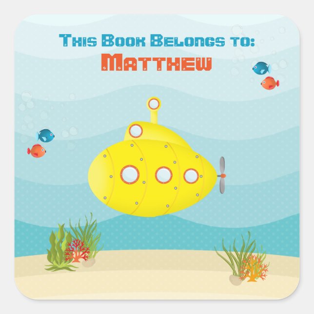 Pegatina Cuadrada Submarino Amarillo Mar Profundo (Anverso)