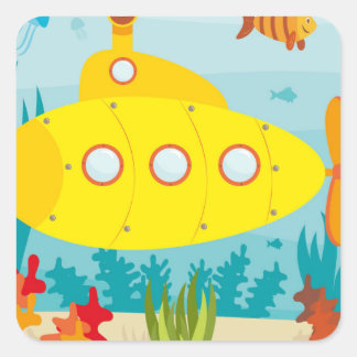 Pegatina Cuadrada Submarino amarillo personalizado
