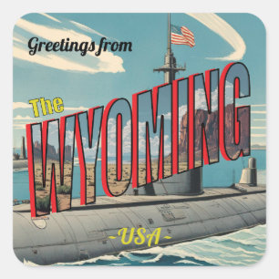 Pegatina Cuadrada Submarino Wyoming Para La Postcarta Retro De Los E