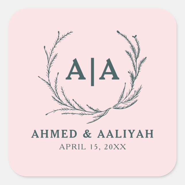 Pegatina Cuadrada Subtle Grace Blush & Slate Gray Islamic Wedding (Anverso)