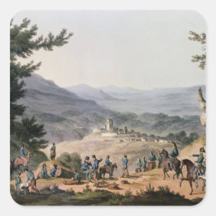 Pegatina Cuadrada Subugal en el Coa del río, grabado por C. Turner