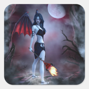 Pegatina Cuadrada Succubus de fuego lunar
