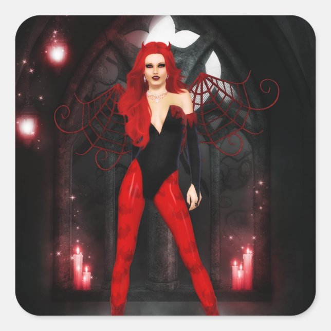 Pegatina Cuadrada Succubus Rojo (Anverso)