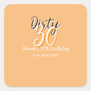 Pegatina Cuadrada Sucio anuncio de cumpleaños retro simple y naranja