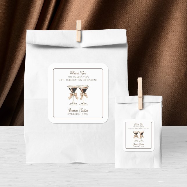 Pegatina Cuadrada Sucio Treinta y Treinta y Treinta años Fiesta Espr (Dirty Thirty 30th Birthday Party Espresso Cocktail Square Sticker)