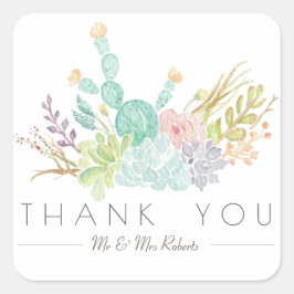 Pegatina Cuadrada Suculenta acuarela de Bouquet | Gracias