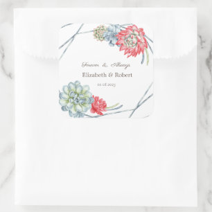 Pegatina Cuadrada Sucultores rojos del desierto de acuarela