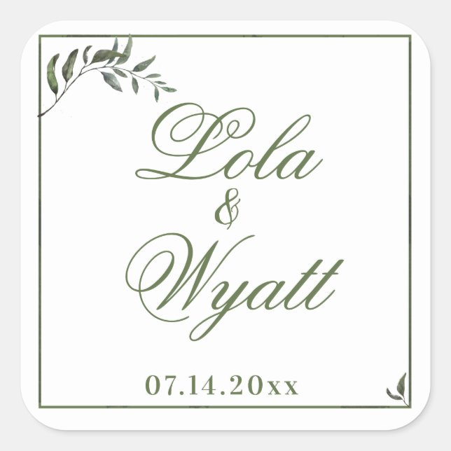 Pegatina Cuadrada Sucursal salvaje Fern Green Elegant Wedding (Anverso)