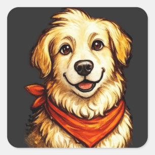 Pegatina Cuadrada Sudadera con perro dorado feliz dibujado a mano