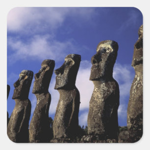 Pegatina Cuadrada Sudamérica, Chile, Isla de Pascua, Ahu Akiri.
