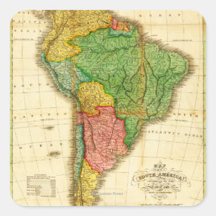 Pegatina Cuadrada Sudamérica: Mapa PanorámicoSudamérica