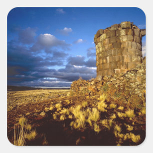 Pegatina Cuadrada Sudamérica, Perú, cerca del Lago Titicaca.