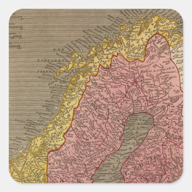 Pegatina Cuadrada Suecia, Dinamarca, Noruega (Anverso)