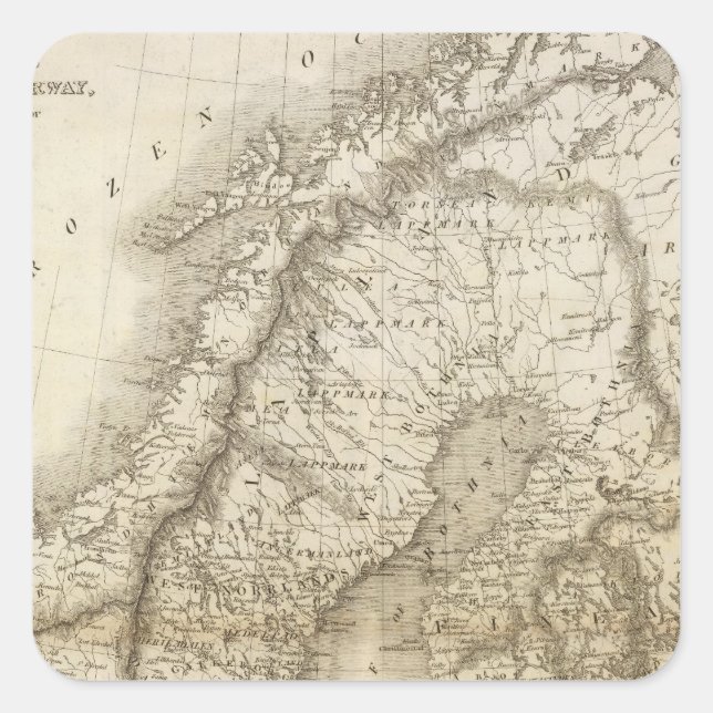 Pegatina Cuadrada Suecia, Dinamarca, Noruega (Anverso)
