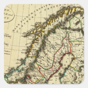 Pegatina Cuadrada Suecia, Dinamarca, Noruega con los límites