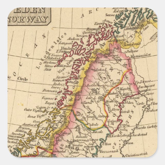 Pegatina Cuadrada Suecia, Noruega 2 (Anverso)