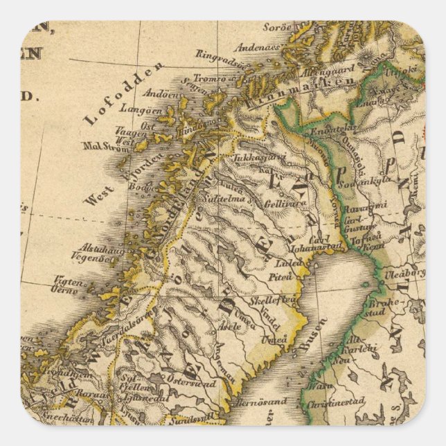 Pegatina Cuadrada Suecia, Noruega y Finlandia (Anverso)