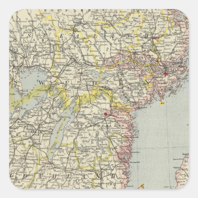 Pegatina Cuadrada Suecia, sur (Anverso)