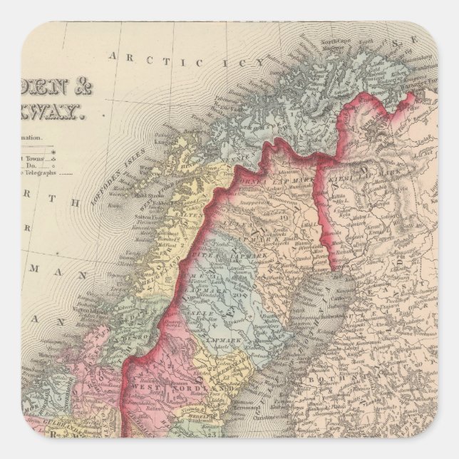 Pegatina Cuadrada Suecia y Noruega (Anverso)