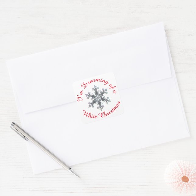Pegatina Cuadrada Sueño con un Navidad blanco - Flake de nieve (Sobre)