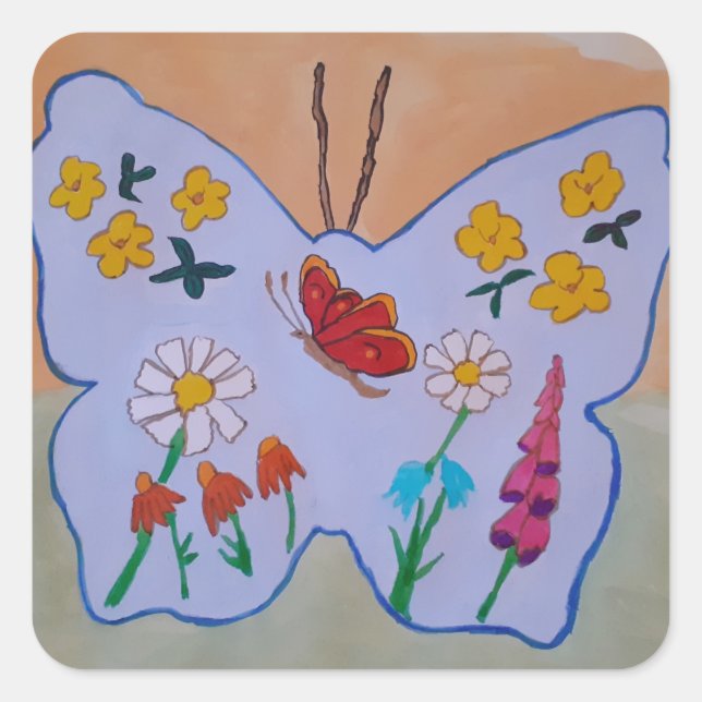 Pegatina Cuadrada Sueño de mariposa (Anverso)