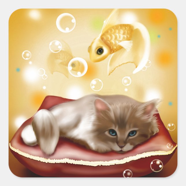 Pegatina Cuadrada Sueño gatito (Anverso)