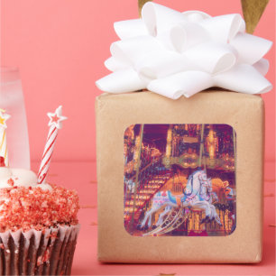 Pegatina Cuadrada sueño infantil - carrusel de caballos viejos