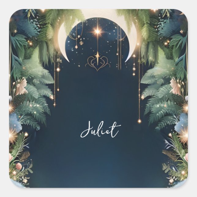 Pegatina Cuadrada Sueño mágico Mystical Stars Moon Bridal Shower (Anverso)